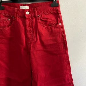 Red cropped wide legged jeans